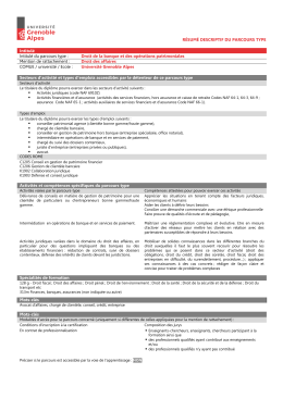 R&Eacute;SUM&Eacute; DESCRIPTIF DU PARCOURS TYPE Droit de la banque et
