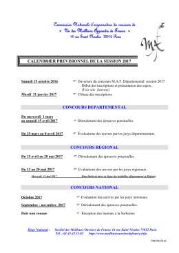 Calendrier prévisionnel - Meilleurs Ouvriers de France