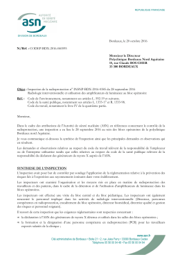 21/10/2016 Lettre de suite d`inspection Radioprotection