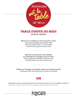 20$ TABLE D`H&Ocirc;TE DU MIDI - Sherbrooke met la table