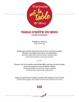 20$ TABLE D`H&Ocirc;TE DU MIDI - Sherbrooke met la table