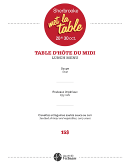 15$ TABLE D`H&Ocirc;TE DU MIDI - Sherbrooke met la table