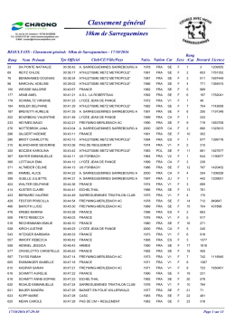 Classement f&eacute;minin - CAN Sarreguemines