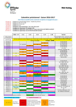 Rink Hockey Calendrier prévisionnel - Saison 2016-2017