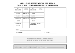 Réservation pour les repas du restaurant scolaire pour la période