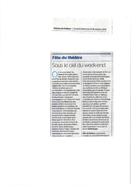 16 octobre 2016 &ndash; La Tribune de Gen&egrave;ve