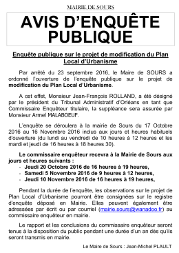 AVIS D`ENQU&Ecirc;TE PUBLIQUE