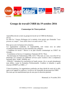 Groupe de travail CSRH du 19 octobre 2016
