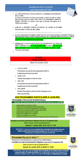 Informations g&eacute;n&eacute;rales et inscriptions programme - &Eacute;cole Louis-Riel