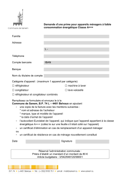 Demande d`une prime pour appareils ménagers à faible