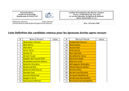 Liste Definitive des candidats retenus pour les &eacute;preuves &eacute;crites