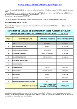 Compte rendu du CONSEIL MUNICIPAL du 17 Octobre 2016