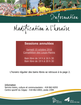 Modification &agrave; l`horaire - Ville de Rivi&egrave;re-du-Loup