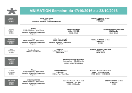 ANIMATION Semaine du 17/10/2016 au 23/10/2016
