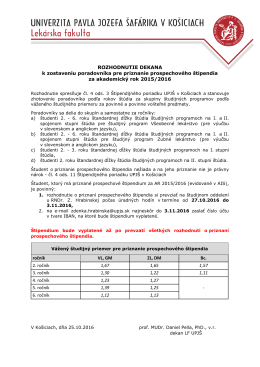 ROZHODNUTIE DEKANA k zostaveniu poradovníka pre priznanie