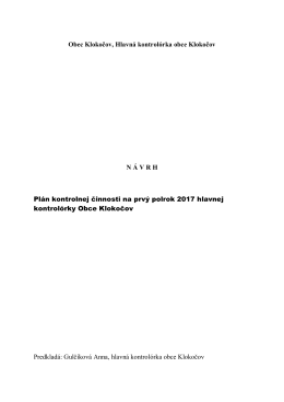 Plán kontrolnej činnosti na prvý polrok 2017 hlavnej