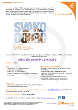 Vi&scaron;i stručni saradnik u proizvodnji