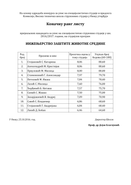 коначна ранг листа пријављених кандидата за упис на