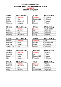 RASPORED TAKMIČENJA REGIONALNA MK LIGA RKS ZAPADNA