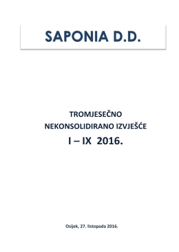 Treći kvartal 3Q., nerevidirano, nekonsolidirano, 2016. godina PDF