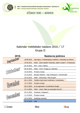 Mektebski kalendar 2016 /´17 Grupa II