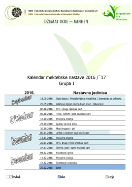 Mektebski kalendar 2016 /´17 Grupa I