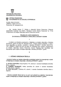 Prijedlog liste kandidata za dodjelu stipe