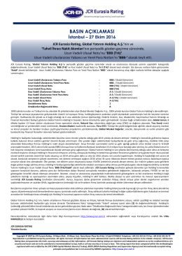 JCR Eurasia Rating, Global Yatırım Holding A.Ş.`nin ve `