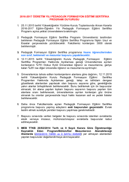 2016-2017 akademik yılı pedagojik formasyon eğitimi sertifika
