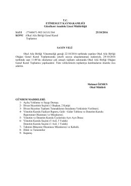 Okul Aile Birliği Genel Kurul Toplantısı 29/10/2016 Tarihinde saat