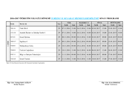 2016-2017 öğretim yılı güz dönemi turizm ve seyahat hizmetleri