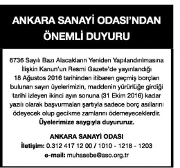 ankara sanayi odası`ndan &ouml;nemli duyuru