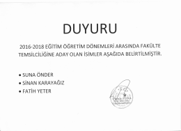 Page 1 DUYURU 2016-2018 EĞİTİM &Ouml;ĞRETİM D&Ouml;NEMLERİ