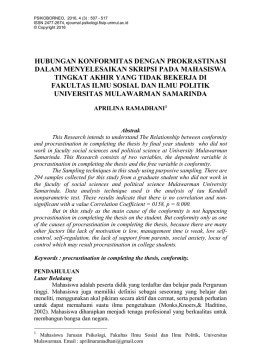hubungan konformitas dengan prokrastinasi dalam