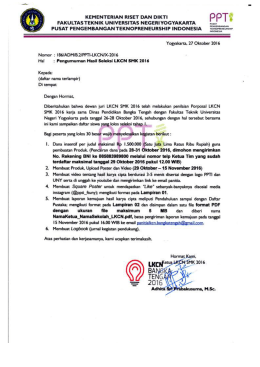 Yogyakarta, 27 Oktober 2016 Nomor : 186/ADM/B.2/PPTI