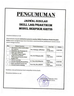 Page 1 PENGUMUMAN JADWAL SUSULAN SKILL L.A.B