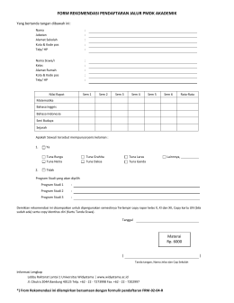 form rekomendasi pendaftaran jalur pmdk akademik