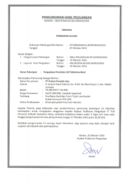 Page 1 PENGUMUMAN HASIL PELELANGAN NOMOR : 059.PP