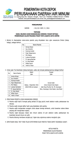 811/122- sdm / x / 2016 tentang hasil seleksi ujian