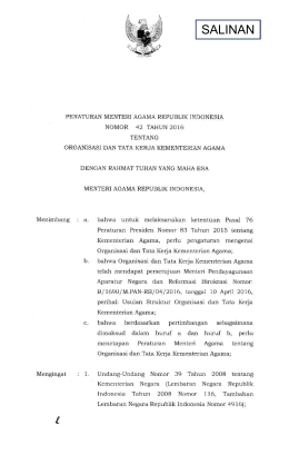 (PMA) Nomor 42 Tahun 2016 Tentang