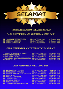 Page 1 DAFTAR PERUSAHAAN PERAIH SERTIPIKAT CARA