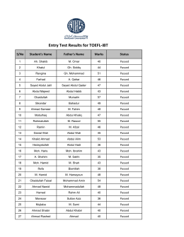 Entry Test Results for TOEFL-iBT