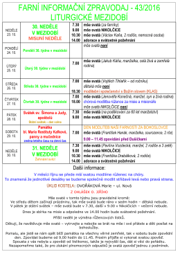 FARN&Iacute; INFORMAČN&Iacute; ZPRAVODAJ - 43/2016 LITURGICK&Eacute; MEZIDOB&Iacute;