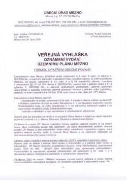 Vyhláška - oznámení vydání územního plánu