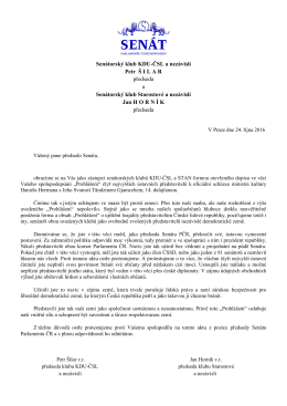 Otevřený dopis klubů STAN a KDU-ČSL předsedovi Senátu Milanu