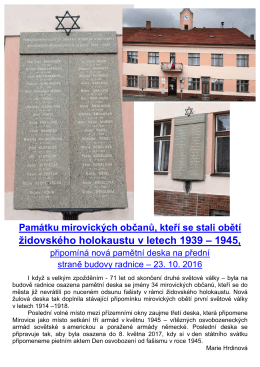 Mirovick&aacute; pamětn&iacute; deska židovsk&eacute;ho holokaustu - 23.10