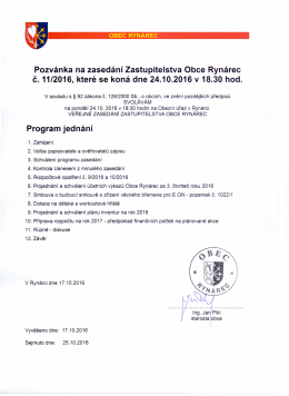 Pozvánka na zasedání Zastupitelstva Obce Rynárec