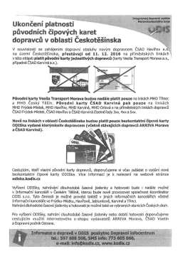 Ukončení platnosti čipových karet dopravců v oblasti Českotěšínska
