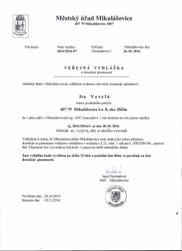 Veřejná vyhláška o doručení písemnosti