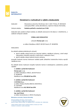 Oznámení a rozhodnutí o výběru dodavatele - E